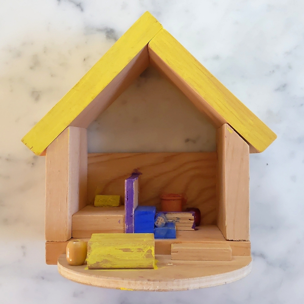 New Handmade Wooden House with Bed, Table, Chairs, Sofa and Front Yard.